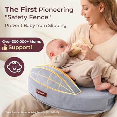 Momcozy Innovative Safety Fence Nursing Pillow - Firm & Springy Memory Foam - Stable, Ergonomic Support & Comfort - Wider Breastfeeding Cushion, Adjustable, Removable Cover, Baby Safety Certified - Image 5