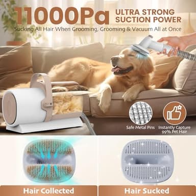 Dog Grooming Vacuum, Pet Grooming Kit with Dog Clippers, 2.5L Dust Cup 11000Pa Dogs Vacuum for Shedding Grooming, 5 Grooming Tools Home Cleaning in 1, Low Noise Pet Grooming Vacuum for Dogs, PG50 - Image 2