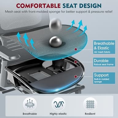 MOLENTS Ergonomic Office Chair, High Back Desk Chairs with Retractable Footrest, Breathable Mesh, Adjustable Headrest, 3D Armrests, Lumbar Support, Tilt Function, Comfy Swivel Computer Gaming Chair - Image 7