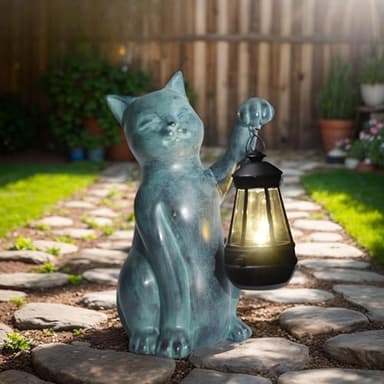 CJSUNYT Cat Garden Statue Solar Garden Decor Solar Light Outdoor Statues for Outside Resin Cat Figurines for Yard Patio and Lawn Gardening Mothers Day Gifts for Mom 7.3 * 5 * 10.8 inch - Image 9