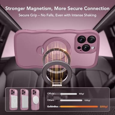 GolbinBox for iPhone 16 Pro Case for Women,[Compatible with Magsafe][360° Spin Magnetic Stand][Cute Wave Edge][Military-Grade Protection] Translucent Matte Phone Case for iPhone 16 Pro, Blackcurrant - Image 4
