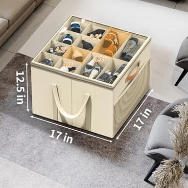 Aokeyee Shoe Storage Organizer for Closet, Large Shoe Box Storage Containers with Clear Cover and Reinforced Handles, Foldable Shoe Storage Organizer Box Bin, Fits to 12-16 Pairs, 2 Pack (Beige) - Image 6