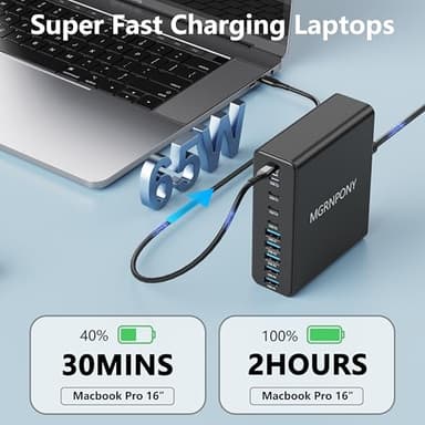 320W USB C Charger Block, 10-Port USB C Charging Station GaN III PD 65W PC Laptop Fast Charger Adapter for MacBook Pro/Air, DELL, iPad, iPhone, Samsung Galaxy Black - Image 3