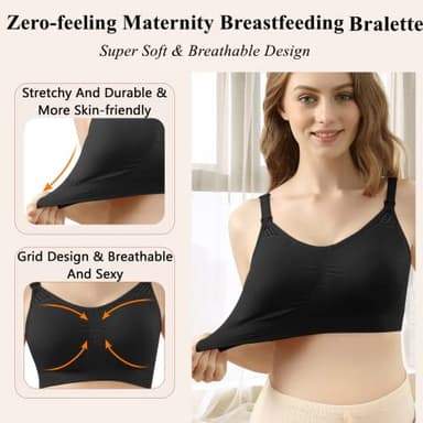 4HOW Pumping-Bra-Hands-Free Seamless-Wireless-Maternity-Bralette Pumping Bras for Breastfeeding Nursing Pumping Bra All in One Padded with Support for Large Bust Black 2XL - Image 3