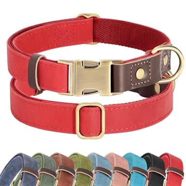 Didog Soft PU Leather Dog Collars for Small Dogs,Classic Adjustable Dog Collars with Quick Release Metal Buckle,Easy Clean and Comfortable with Nylon Lining,Red,S Neck 10-15" - Image 1