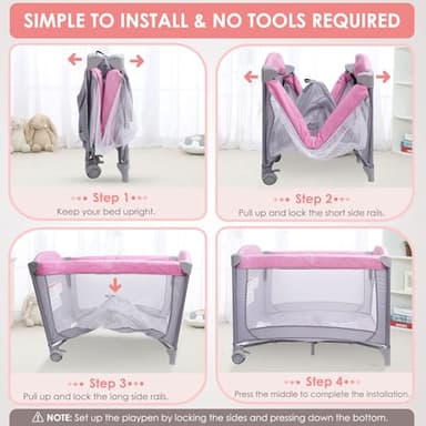 BIERUM 5-in-1 Pack n Play, Baby Bassinet, 3 Height Adjustable Baby Crib with Diaper Changer, Storage Bag & Music Box, Portable Bassinet with Carry Bag, Mattress for Newborn to Toddlers - Image 9