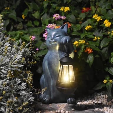 CJSUNYT Cat Garden Statue Solar Garden Decor Solar Light Outdoor Statues for Outside Resin Cat Figurines for Yard Patio and Lawn Gardening Mothers Day Gifts for Mom 7.3 * 5 * 10.8 inch - Image 5