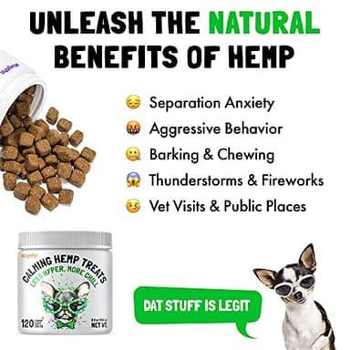 Calming Hemp Treats for Dogs Made in USA Organic Hemp Natural Separation Aid Helps Barking, Chewing, Thunder, Fireworks, Aggressive Behavior Soothing Stress Relief Natural Relaxation 120 Chews - Image 3
