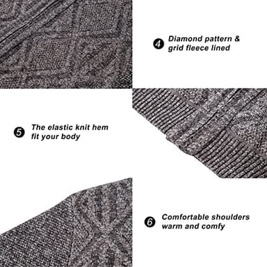 VtuAOL Men's Casual Stand Collar Full Zip Sweaters Thick Knitted Cardigan Winter Coat Coffee US L - Image 4