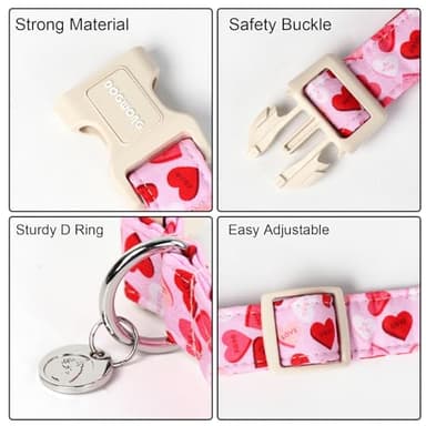 DOGWONG Valentine's Dog Collar - Pink Heart Adjustable Cotton Heart Dog Collar - Perfect for Extra Large Dogs - Image 3