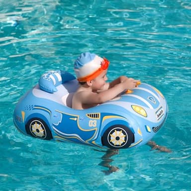 Swimbobo Toddler Pool Float Inflatable Car Baby Swim Float with Adjustable Sun Canopy and Safety Seat Pool Toys for Kids 3+ Years Old (Blue Sports Car) - Image 4
