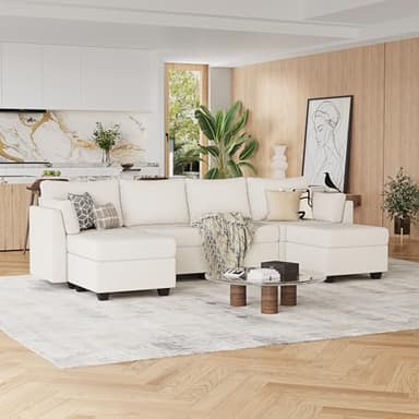 Huatean Home 114.17" Modular Sectional Sofa, 6 Seat Modular Couch with Storage, Memory Foam, Convertible Sectional Couches for Living Room, U Shaped Comfy Modular Sofa with Chaise, Beige - Image 7