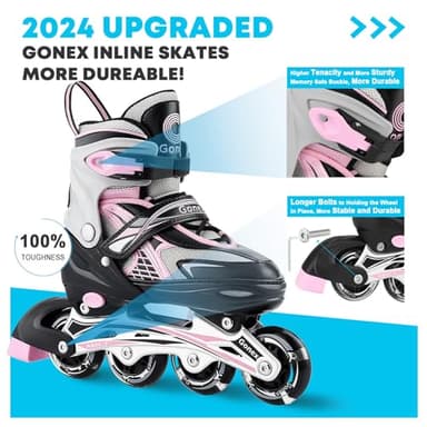 Gonex Inline Skates for Girls Boys Kids, Adjustable Skates Outdoor Blades Inline Roller Skates for Children Teens Women with Light Up Wheels for Indoor Outdoor Backyard Skating, Pink M - Image 2