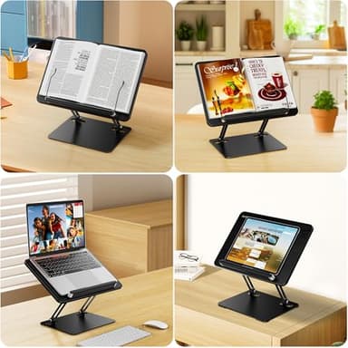BESIGN BS01 Book Stand for Reading, Adjustable Book Holder, Ergonomic Laptop Stand with Elastic Page Clips for Music Scores, Recipe, Tablet, Laptop (Black) - Image 8