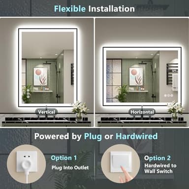 AWANDEE 40x30 Black Framed LED Bathroom Mirror with Lights, Backlit + Front Lit, Anti-Fog Lighted Vanity Mirror for Bathroom Wall with 3 Colors, Dimmable, Memory, Tempered Glass, Horizontal/Vertical - Image 7