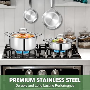 3 Ply Stainless Steel 11-Piece Cookware Set with Lids, Pots and Pans Kitchen Set, Non-Toxic, Induction, Oven, Dishwasher Safe, Professional Chef Quality - Image 4