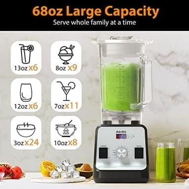 Aeitto Blender, Blenders for Kitchen with 1500-Watt Motor, 68 Oz Large Capacity, Professional Countertop Blenders for Ice Crush, Frozen Drinks, Silver - Image 2