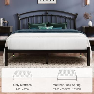 Einhomn Queen Bed Frame, Black Metal Bed Frame with 12" Under-Bed Storage, Heavy Duty Steel Slat Support, No Box Spring Needed, Noise-Free, Easy Assembly - Image 6