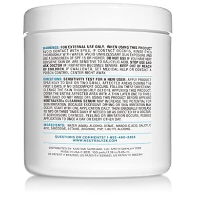 Neutralyze Exfoliating Acne Treatment Pads (100 Count) - Dual Textured Face Wipes with 2% Salicylic Acid & 2% Mandelic Acid - Toner Pads for Acne Prone Skin, Face & Body Wipes for Teens & Adults - Image 2