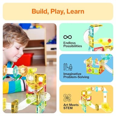 PicassoTiles 100pc Magnetic Marble Run Travel Size Tile Blocks Construction Kids Toy Set On The Go Mini Magnet Tiles Marbles Playset for Race Track Building Block STEM Learning Kit Boy Girl 3+ PTMG100 - Image 4