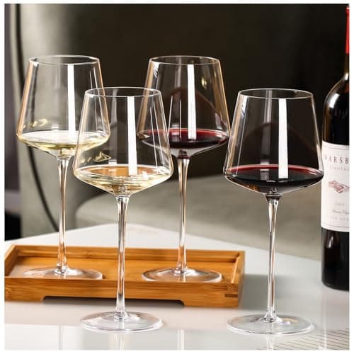 Physkoa 18oz Red Wine Glasses Set of 4-LeadFree Crystal Wine Glass with Tall Long Stem【Hand Blown Italian Style】 Stemmed Square Wine Glasses Gifts for Home Party - Image 1