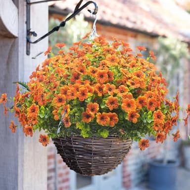 Grunyia 10 Bundles Artificial Fall Flowers Outdoor UV Resistant Fake Flowers(Orange) - Image 4