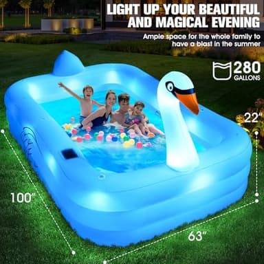 Inflatable Pool with Lights,Solar Swan Inflatable Swimming Pool for Kids,Adults,Large Inflatable Pool for Adults Blow up Pool,Oversized 100"x63"x22"Family Inflatable Kids Pool for Backyard-White - Image 5