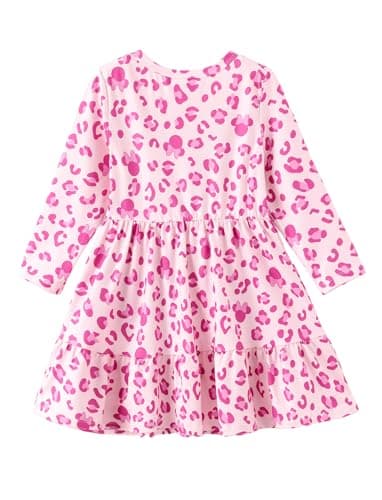 Disney Minnie Mouse Dress Toddler Girl Character Print A-Line Long Sleeve Winter Fall Clothes Kids Outfit Gift Party Costume Light Pink 4-5T - Image 2