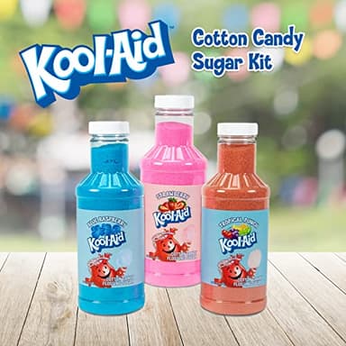 Nostalgia Kool-Aid Cotton Candy Variety Kit – 3 Flossing Sugar Flavors (Blue Raspberry, Strawberry, Tropical Punch) – 7-oz Bottles – Compatible with Cotton Candy Makers – Party Supplies - Image 2