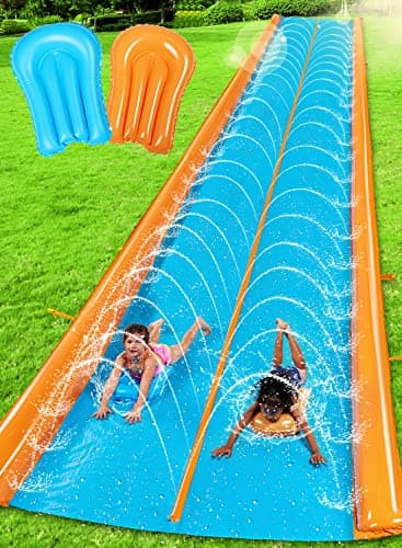 Sloosh Double Lane Water Slide,25ft x 6ft Heavy Duty Lawn Water Slip and Slide with Sprinkler and 2 Inflatable Boards for Adult Kids Party Summer Yard Outdoor Play Activities - Image 6