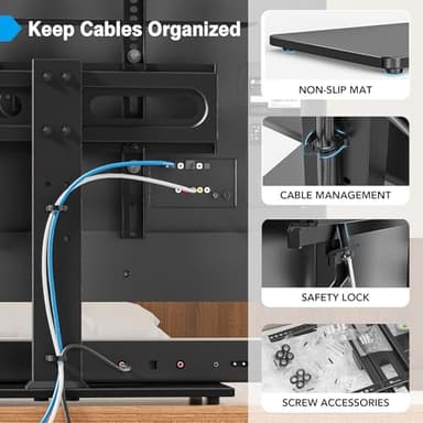 Universal TV Stand - Table Top TV Stand for 27-60 inch LCD LED TVs - 9 Level Height Adjustable TV Base Stand with Tempered Glass Base & Wire Management, VESA 400x400mm - Image 6