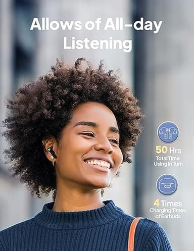 Wireless Earbuds Bluetooth V5.3 Headphones 50H Playback Deep Bass Stereo Ear Buds with LED Power Display Charging Case IPX7 Waterproof Earphones with Mic Headset for Laptop Pad Android/iOS Phones - Image 6