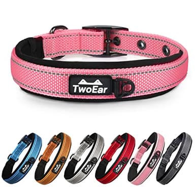 TwoEar Dog Collars for Small Dogs, Heavy Duty Dog Collar with Soft Neoprene Padded, Adjustable Reflective Nylon Dog Collar with Metal Buckle (S, Pink) - Image 1