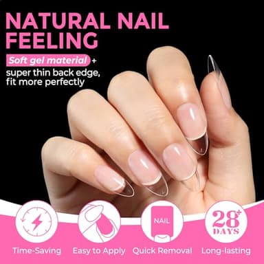 UNA GELLA Almond Nail Tips, 216pcs Pointed Almond Gel Nail Tips Pre-shape Half Matte Full Cover Clear Acrylic Soft Gel Fake Nails for Nail Extension Nail Art 12 Sizes - Image 3