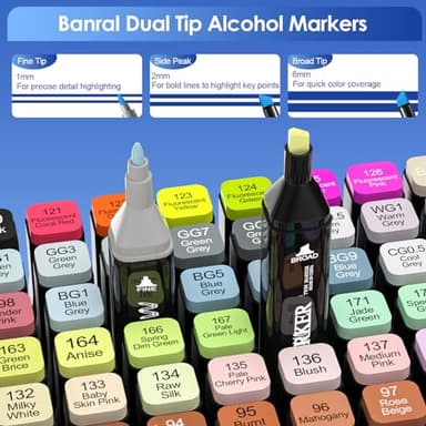 Banral 180 Colors Alcohol Markers Set, Dual Tip Alcohol Based Art Marker for Artists Kids Adult Coloring, Permanent Illustration Sketch Pens for Drawing with Case and Holders - Image 2