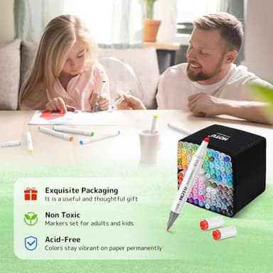HOTU Alcohol Markers, [Beginner Preferred] 100 Vibrant Colors & Dual Tips Art Markers for Kids/Adult Coloring, with Pro Ink, Seamless Blend, Non-Bleeding Pad, & Color Card, for Amateurs/Artists - Image 7