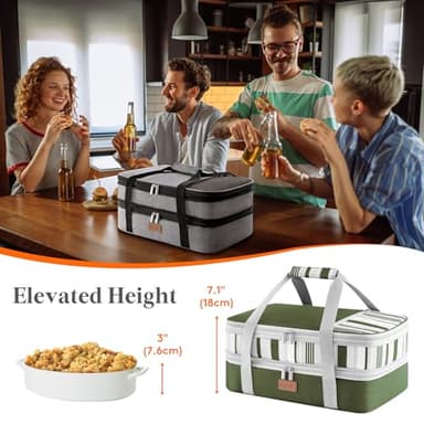 Lifewit Expandable Insulated Casserole Carrier for Hot or Cold Food, Double Decker Food Bag Lasagna Holder Carry Tote for Potluck Parties/Picnic/Cookouts, Fits 9"x13" Baking Dish, Dark green - Image 4