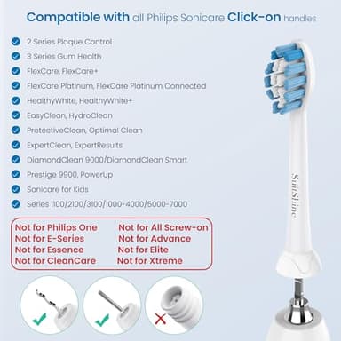 SuitShine Replacement Toothbrush Heads Compatible with Philips Sonicare and More Click-on Handles 8 Pack White - Image 2