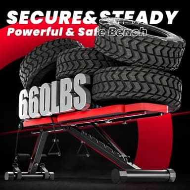 Adjustable Weight Bench, Workout Bench with Adjustable Headrest for Full Body Workout, Fast Folding 660LBS Stable Weight Bench for Men Women Versatile Workouts and Workout Bench for Home Gym (Black - Image 6