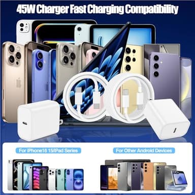 45W USB C Fast Charger for iPhone 17/ Air/16/15 Pro Max,2Pack 6FT Type C Charger Block & Cable, PD 3.0 Super Fast Charging for iPad Pro MacBook Air/Pro M1/M2, AirPods - Image 7