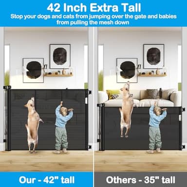 Reinforced 42" Tall X 80" Wide Retractable Dog Gate for Hallway Extra Tall Baby Gates for Dogs Indoor High Reinforced Bar Retractable Baby Gates for Doorways Extra Wide Pet Gate Outdoor, Black - Image 3