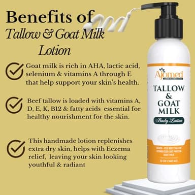 Grass Fed Beef Tallow & Goat Milk Body Lotion for Sensitive Skin, Organic Tallow Lotion - Soothes Dry Patches, Goat Milk Moisturizer - Handmade Tallow Body Lotion (Oatmeal & Honey, 8 Oz) - Image 4