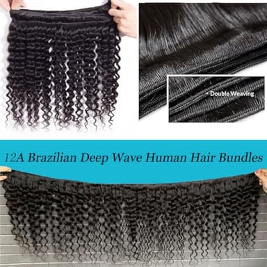 Great Grace 12A Deep Wave Human Hair Bundles 20 22 24 Inch Curly Bundles Human Hair 100% Unprocessed 3 Bundle Brazilian Virgin Human Hair Extensions Quick Weave Natural Black Color - Image 5