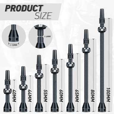 BWSHLF Tubeless Presta Valve Stem 40/44/55/60/65/80/100 mm, Super Light Alloy Presta Valve Stem Kit with Valve Core Remover Tool and Valve Stem Caps - Multiple Color and Size Options(Pair) - Image 5
