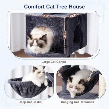 Gitelsnour Cat Tree, Cat Tower for Large Cats with 2 Big Platforms, 2 Baskets, condo and Toys, 63" Cat Scratching Posts for Indoor Cats, Smoky Gray GCT020G - Image 5