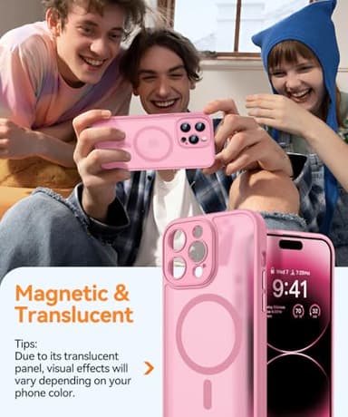 CANSHN Magnetic Compatible with iPhone 14 Pro Max Case, Upgraded [Full Camera Protection] [Compatible with Magsafe] [Translucent Matte] Shockproof Protective Phone Case Cover 6.7 Inch - Pink - Image 3