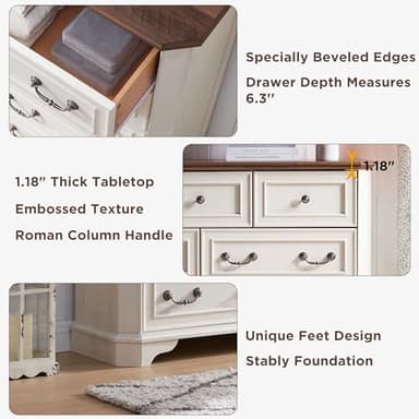 T4TREAM Farmhouse 5 Drawers Dresser for Bedroom, 48" Tall Wood Rustic Chest of Drawers with Natural Texture, Vintage Design, Storage Dressers Organizer for Bedroom, Living Room, Hallway, Antique White - Image 5