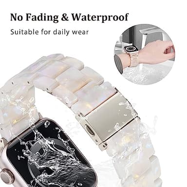 V-MORO Resin Bands Compatible with Apple Watch Series 8/7/9/10/11 Starlight Buckle Fashion Lightweight Cute Watch Strap for iwatch Series SE/6/5/4/3/2/1(Aurora White,42mm/41mm/40mm/38mm) - Image 4