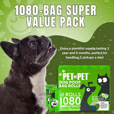 Pet N Pet 1080 Counts Green Poop Bags for Dogs, 41% Plant Based & 59% PE Extra Thick Dog Poop Bags Rolls, 9" x 13", Unscented Pet Waste Bag - Image 4