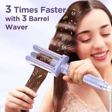 5 in 1 Wand Curling Iron-Curling Wand Set with Hair Straightener, 3 Barrels Hair Crimper Iron, 3 Ceramic Curling Irons (0.35 "-1.25"), 2 Temps Fast Heat Hair Curler Waver with Glove & Clip-Purple - Image 2